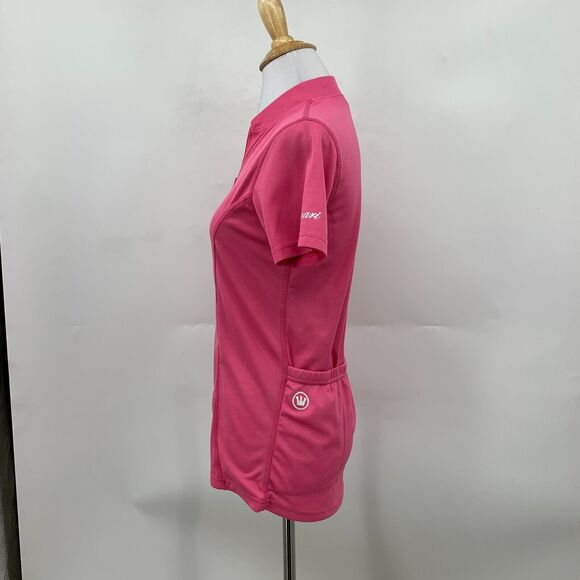 Canari Cycling Shirt Women S Pink Quarter Zip Mock Neck Short Sleeve Back Pocket - Picture 4 of 12